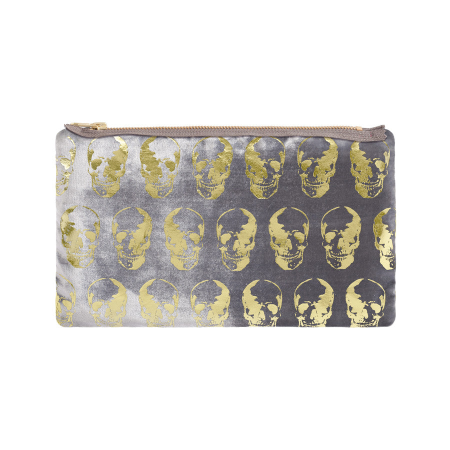 skull print pouch - platinum / gold foil