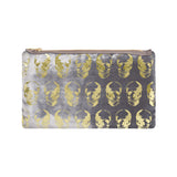 skull print pouch - platinum / gold foil