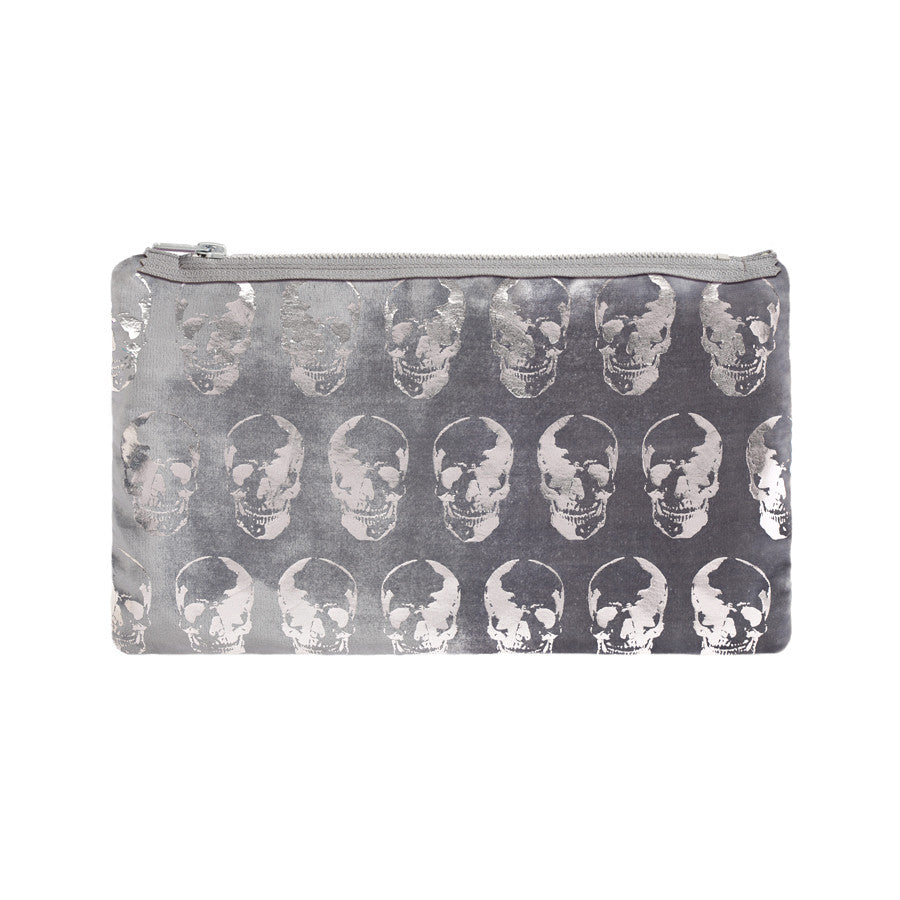 skull print pouch - platinum / gunmetal foil