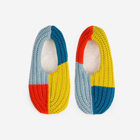 Super Mix Pom Knit Slippers | Blue