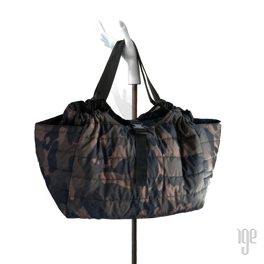 Quilted Carry All Tote | Camo Khaki • Black