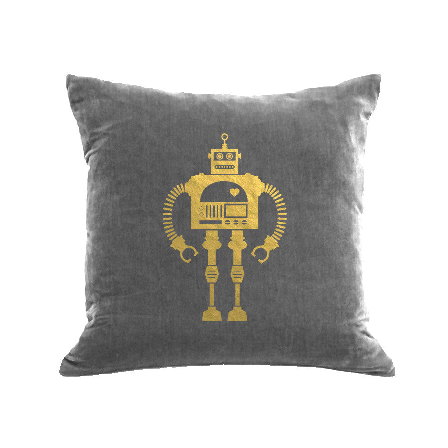 Robot Pillow - platinum / gold foil