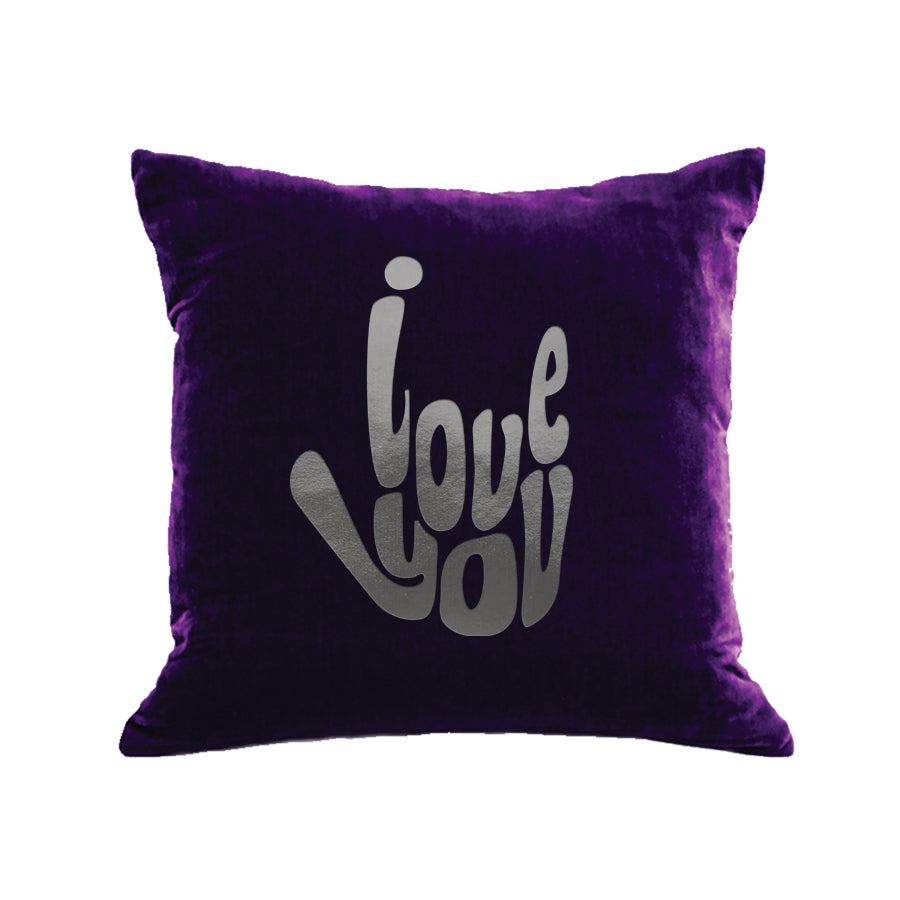 I Love You Pillow - grape / gunmetal foil