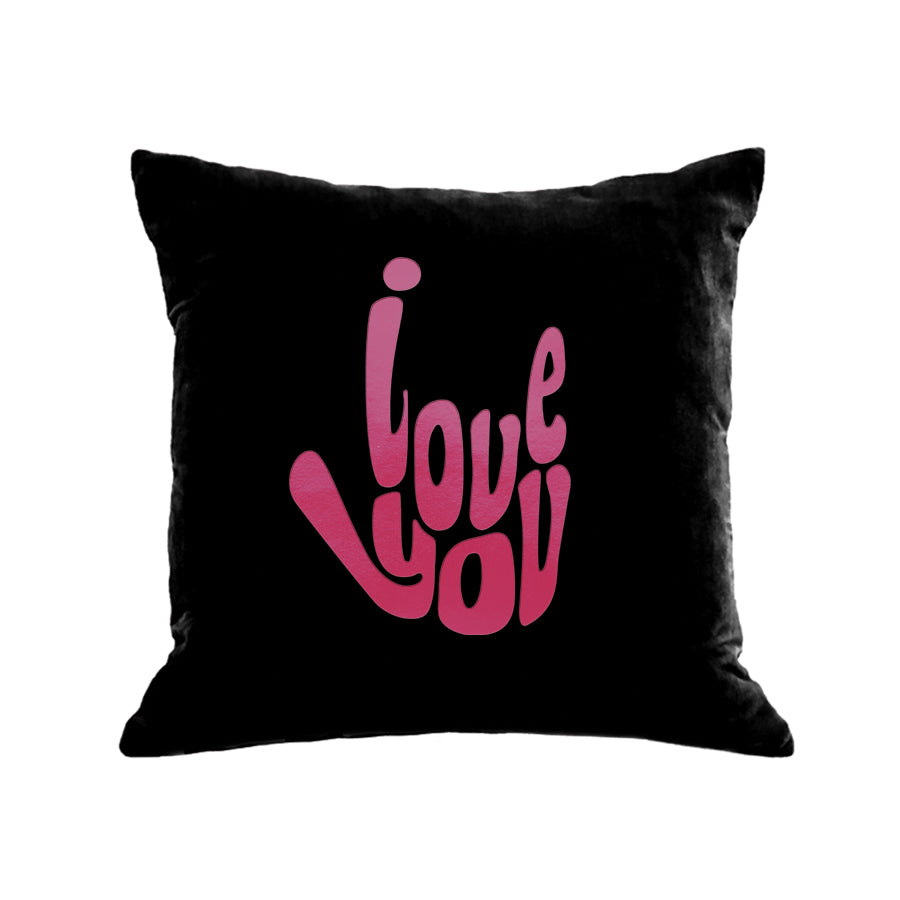 I Love You Pillow - black / hot pink foil