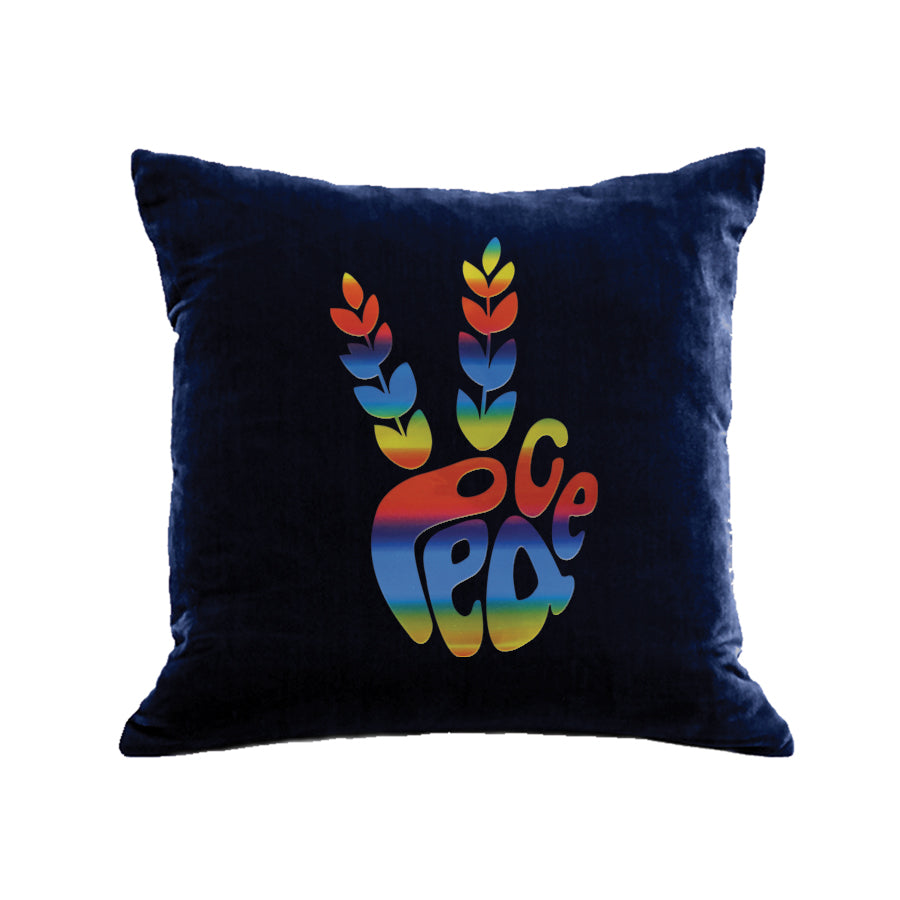 Sign Language Peace Pillow - navy / rainbow foil