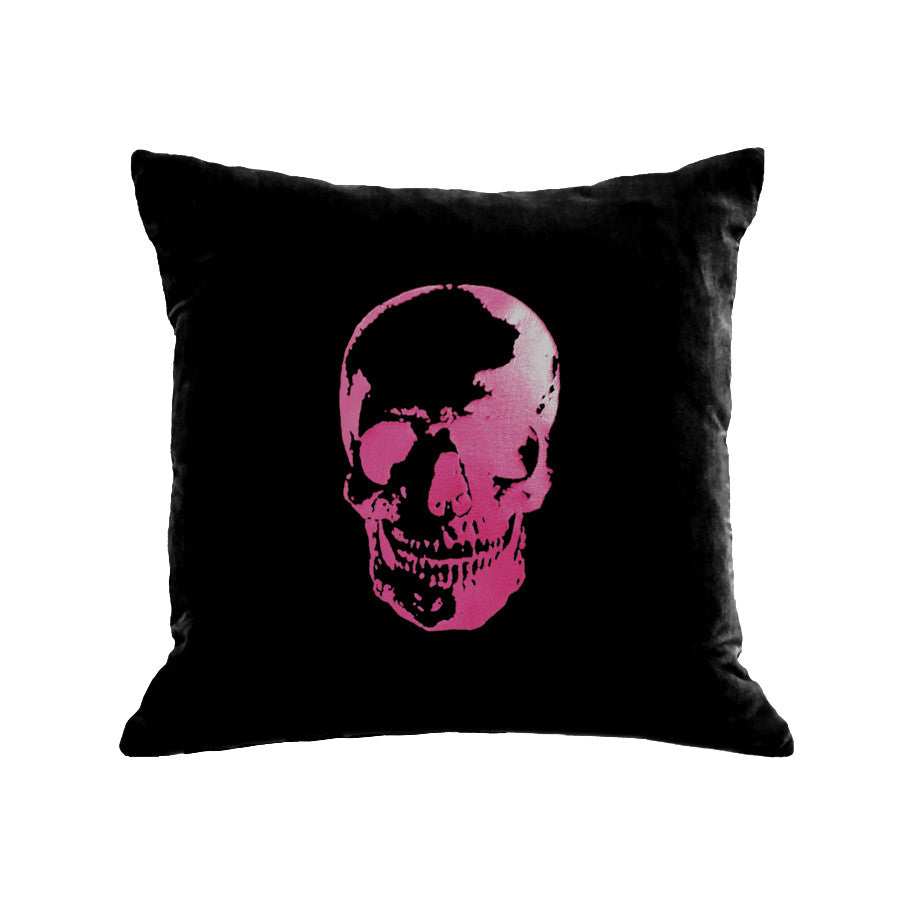 Skull Pillow - black / hot pink foil