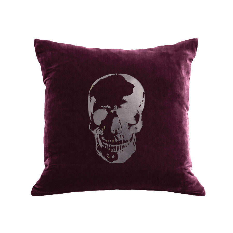 Skull Pillow - berry / gunmetal foil