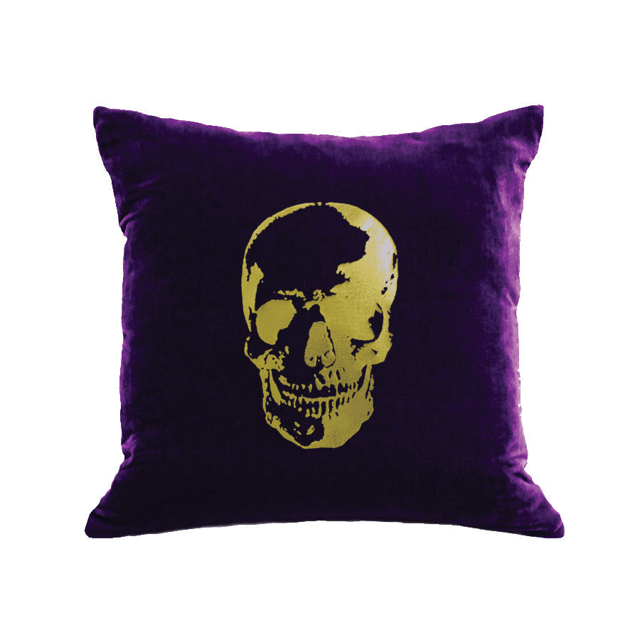 Skull Pillow - grape / gold foil