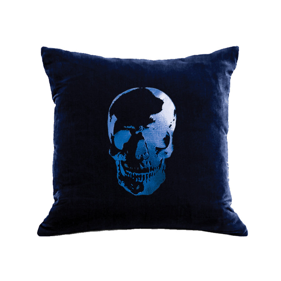 Skull Pillow - navy / blue foil