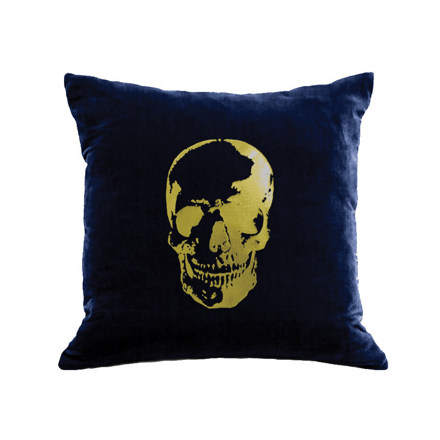 Skull Pillow - navy / gold foil