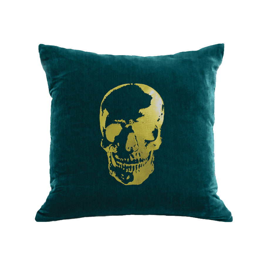 Skull Pillow - teal / gold foil