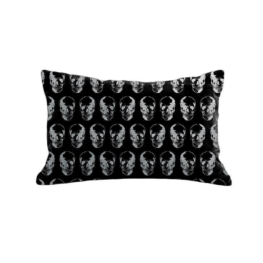Skull Print Pillow - black / gunmetal foil / 12"x18"