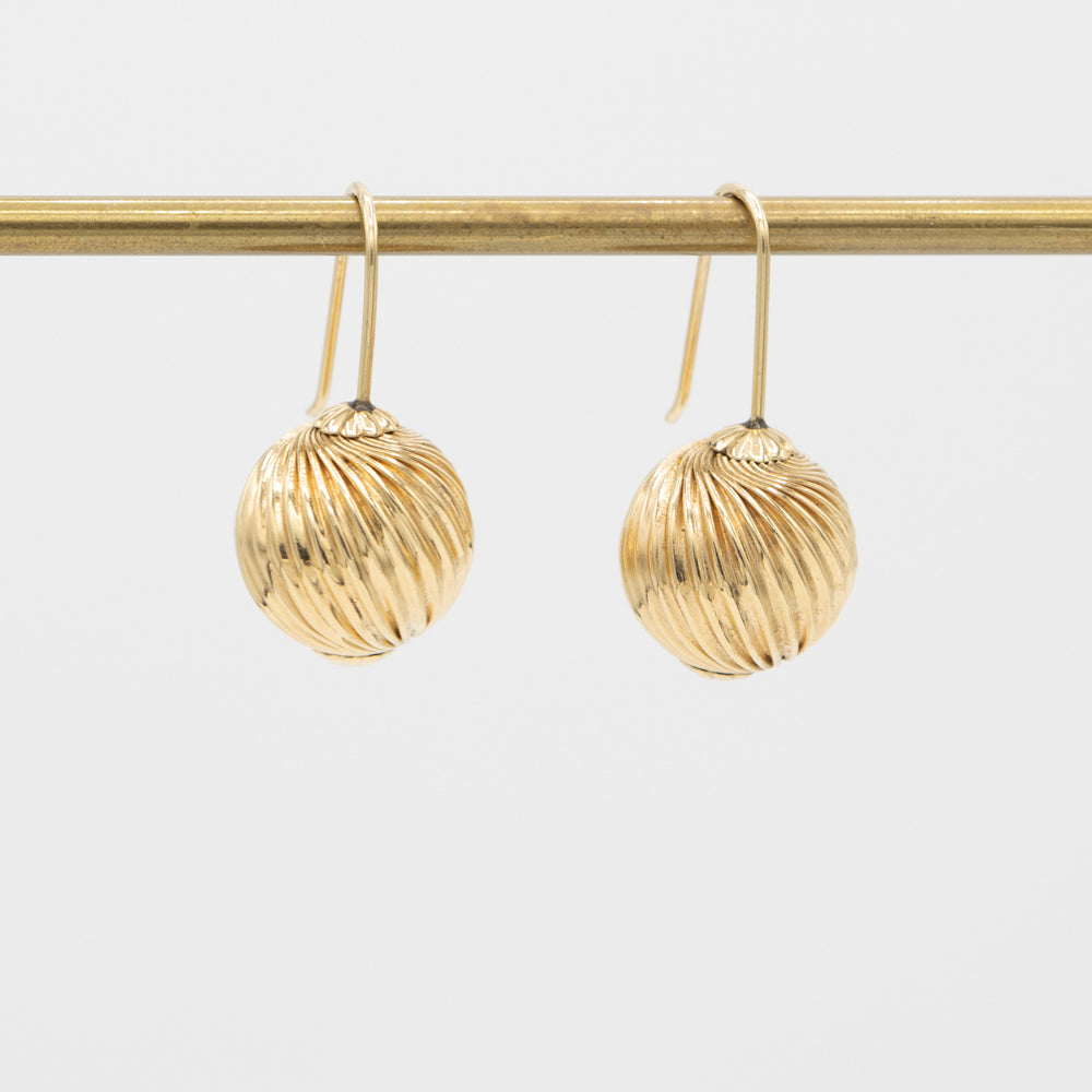 Vintage Spiral Gold Ball Drop Earrings