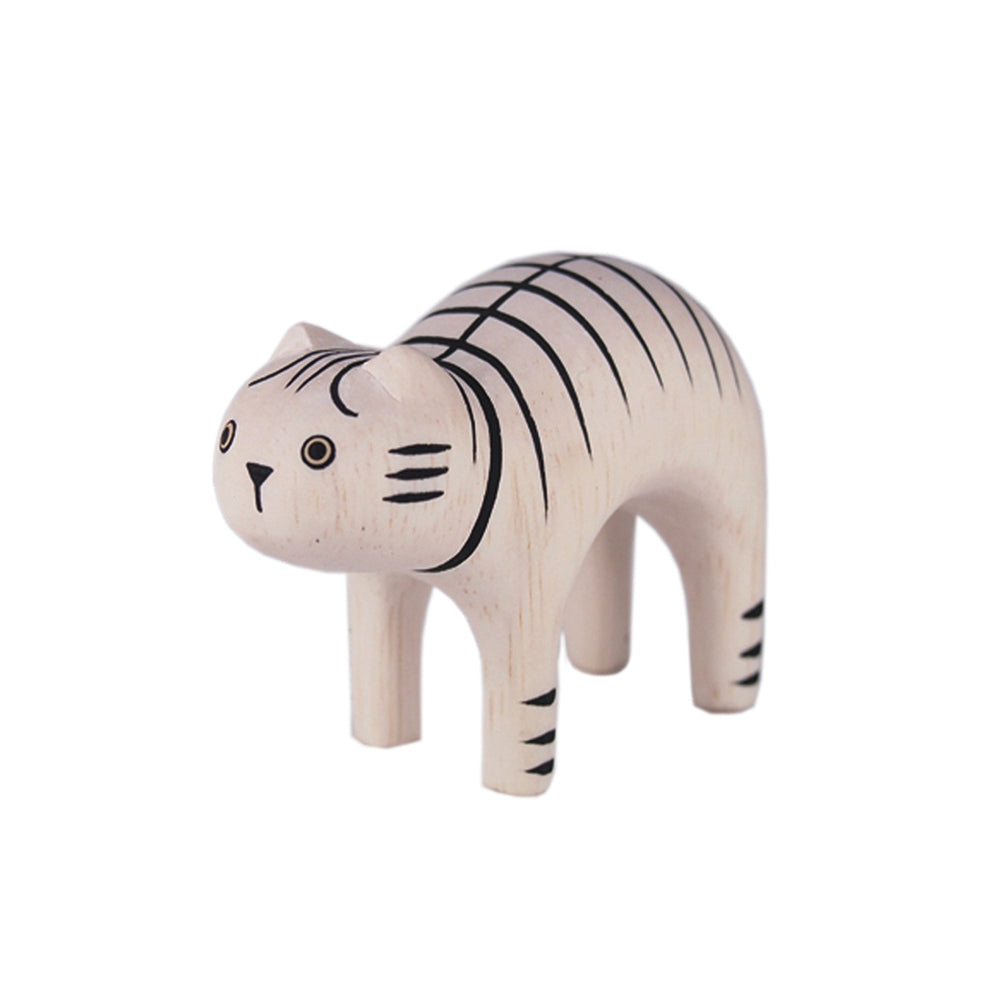 Handmade Japanese Wooden Figurine | Striped Cat