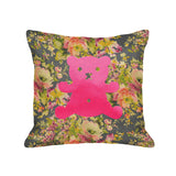 Teddy Bear Pillow - dark floral / hot pink foil
