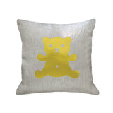 Teddy Bear Pillow - linen oatmeal / gold foil