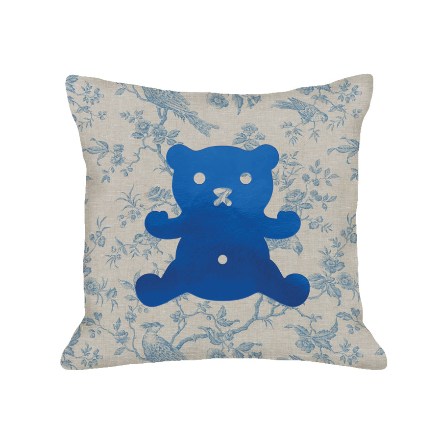 Teddy Bear Pillow - toile / blue foil