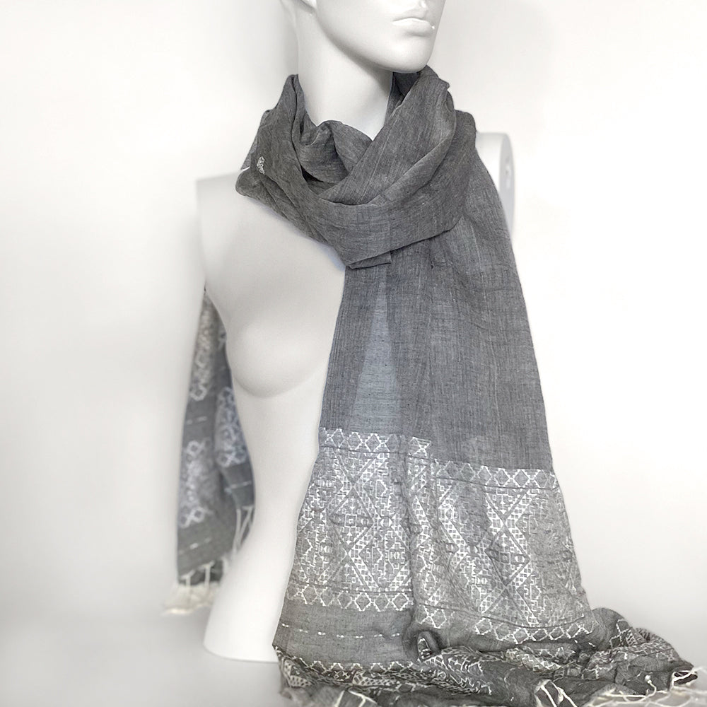 Jacquard Temple Cotton Scarf | Grey