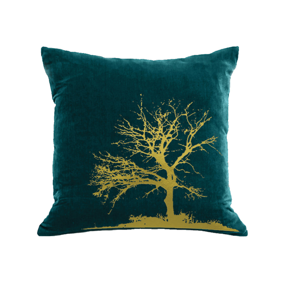 Tree Pillow - teal / gold foil