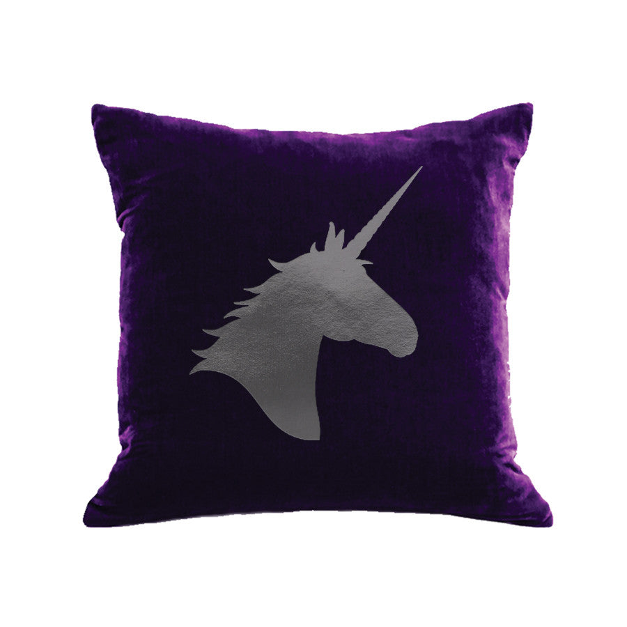 Unicorn Pillow - grape / gunmetal foil