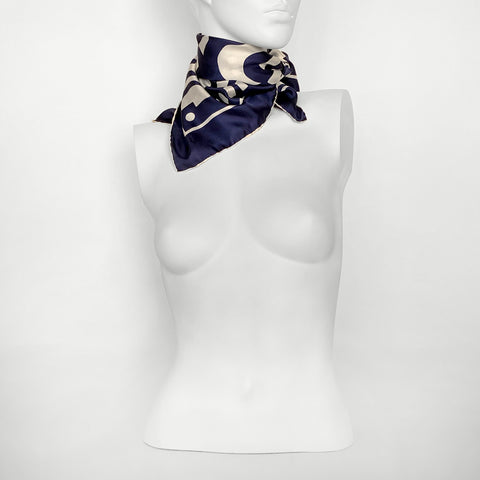 Vintage Navy & White Abstract Print Scarf | Italy