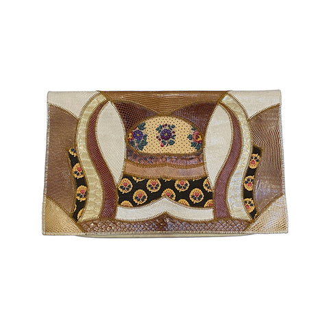 RARE | 1980's Patchwork Leather and Floral Fabric Clutch