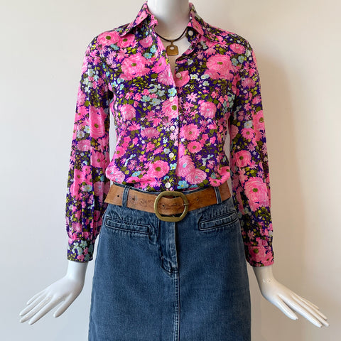 90s Japanese Floral Striped Blouse