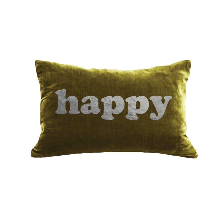 Happy Pillow - moss / gunmetal foil / 12x18
